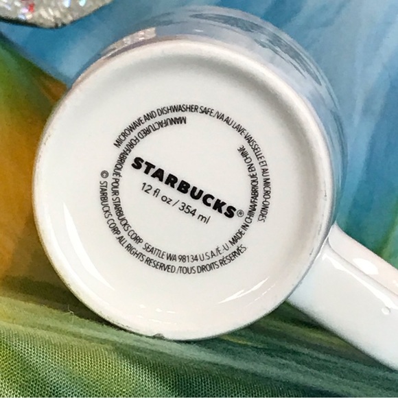 Starbucks Holiday Motif Mermaid Pink Doves Holly Tall Coffee Mug Cup 12 oz - Picture 7 of 12